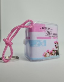 Chaveiro mini bblia da mulher ( Rosa listra azul) c/12