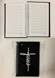 Caderneta  pequena capa dura (palavra JESUS preto)