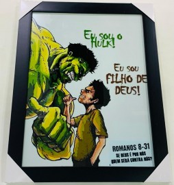 Quadro madeira com moldura e vidro individual (eu sou hulk.... )