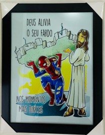 Quadro madeira com moldura e vidro individual (Deus alivia o seu fardo.)